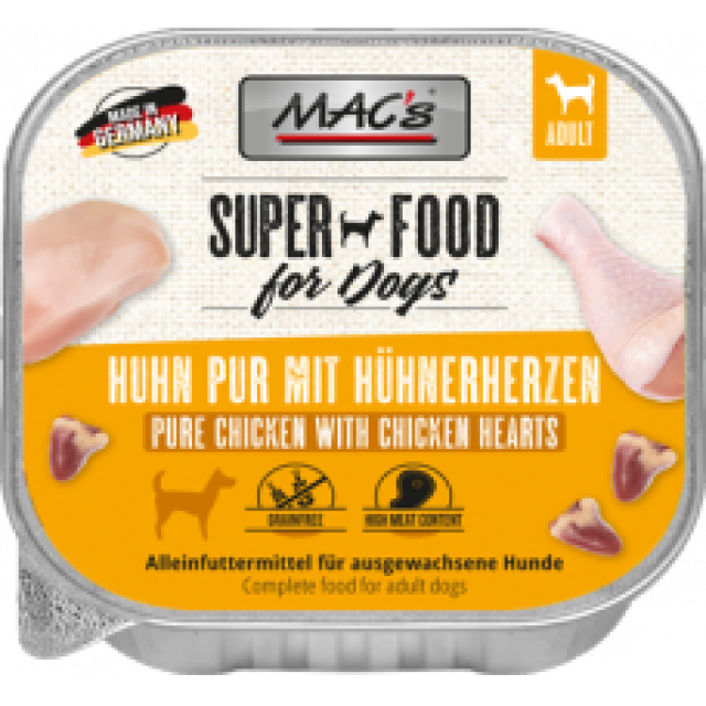 MACs Dog Schale Huhn pur mit Hühnerherzen 150g